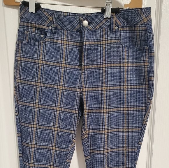 NEW Avec Les Filles Green Tartan Plaid Slim Straight Stretch Pants Size S - Picture 2 of 4